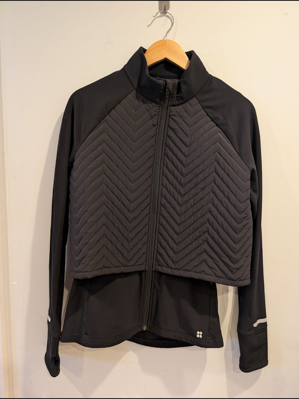 Sweaty Betty Women's Fast Track Black Quilted Front Zip Jacket Sz M Active Runni
